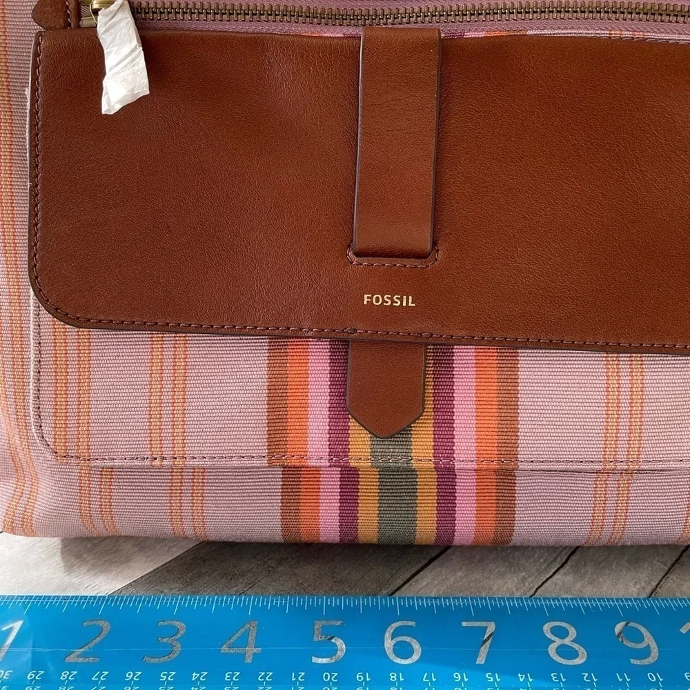 Fossil Kinley Womens Crosbody Bright Stripe Pink Women Fabric Bag purse fabric - Picture 4 of 7